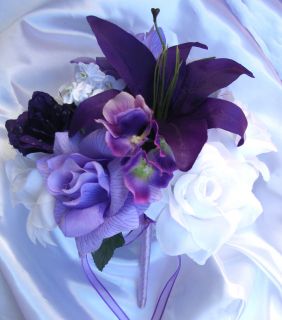 10pcs Bridal Bouquet Wedding Flower Package Purple Lavender Lily Bride 