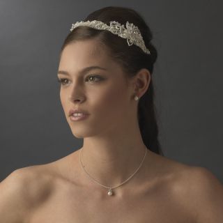 Pearl Rhinestone Side Accented Flower Bridal Headband