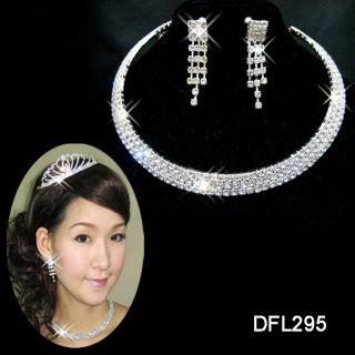 Wedding bridal bridesmaid 3 row crystal necklace earring Jewelry sets 