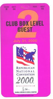 2000 Republican National Convention  Philadelphia, PA passes for Club 
