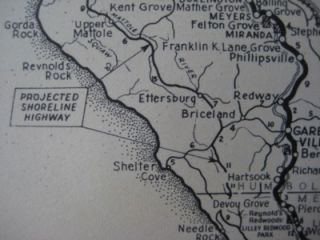 1939 Road Map Redwood Highway Golden Gate Bridge Northern California 
