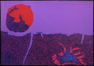 Risaburo Kimura Night City Signed & Numbered Art Lithograph purple 