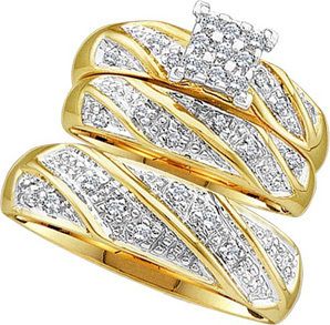   Diamond His Her Men Women Matching Trio Wedding Bridal Ring Set
