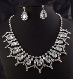    Wedding Bridesmaid Colorful Crystal Silver Necklace Jewelry sets 423
