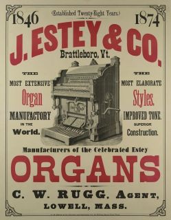 RARE J Estey Organs Organ Vermont Brattleboro 13x19 Print
