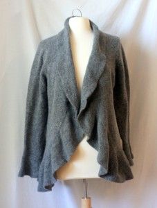 Susan Bristol 1x Grey Cardigan Plus Sweater Ruffle Hem Wool Blend 