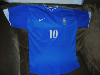 Ronaldinho Brazil Soccer Jersey Mens Large 10 World Cup Alternate Blue 