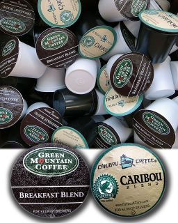 65 K CUPS GREEN MOUNTAIN BREAKFAST BLEND & CARIBOU BLEND COFFEE LOOSE 