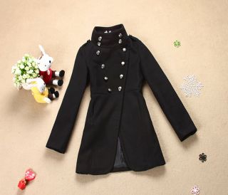 Womens Double Breasted Button Trench Jacket Military Coat Stand 