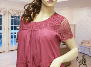 Brick Red Embroidery Applique Lace Tunic Top 1285 L XL