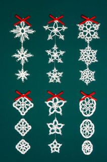 TATSY 2 kits in one 18 tatted lace holiday ornaments 3 each