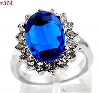 Royal Princess Blue crystal Engagement Ring + Gift BoX size #8 r365