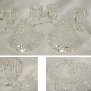 Elegant Vintage Set of 2 Clear Pressed Glass Double Candle Candlestick 