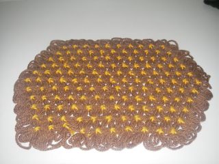 Retro 1970s Hand Loomed Yarn Placemats Yellow Brown