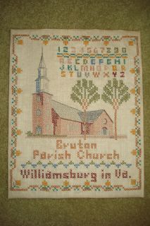1950s Bruton Parish Church Williamsburg VA Completed Cross Stitch on 