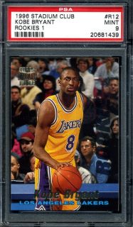1996 97 Kobe Bryant Stadium Club Rookie R12 PSA 9 Mint La Lakers RC 