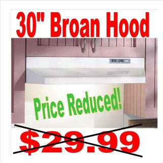 30 Range Hood Broan White ducted or Non Ducted Convertible F4000 