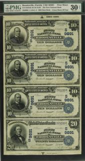 10 $10 $10 $20 1902 Uncut Sheet Brooksville FL Serial 1