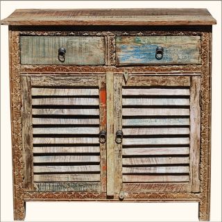 Rustic Reclaimed Wood Shutter Doors Buffet Cabinet Distressed Credenza 