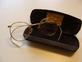 Antique Vintage Goldtone Wire Eyeglasses Eyeglass Frames w/Case