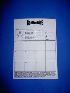 Beetle Drive Game Score Cards (Double Sided for Twice The Fun)