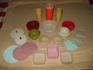 Vintage Lot of Tupperware Cups Lids Containers Seals Bowls 25 Pieces 