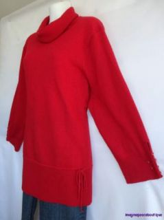 Marina Luna Crimson Red Merino Wool Italy Turtleneck Tunic Fall 