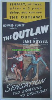 The Outlaw Movie Poster 3 Sheet R1950 Jane Russell
