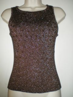 Cache Beaded Top s Copper Metallic Ribbed Occasion Bead