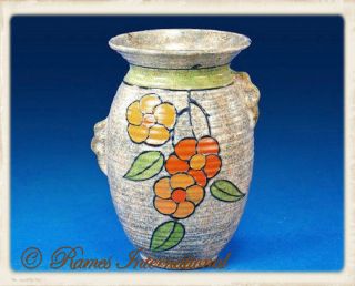 Art Deco Burleigh Ware Vase w Handles Flowers Charlotte Rhead Marked c 