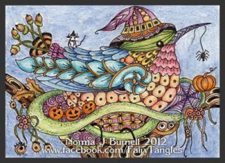 Original ACEO Sketch Art Card Halloween Hummingbird   Fairy Tangles 