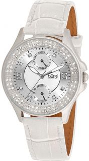Burgi BUR044WT Diamond Classic SS GMT Date Strap Womens Watch