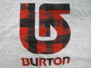 Burton Mens T Shirt Gray Red Plaid Corp Logo Tee Snowboard Size Small 