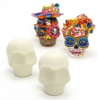 Skull Cake Toppers Unpainted 3 Pairs Ceramic Ready to Paint Handmade 