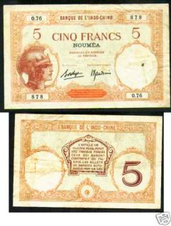 New Caledonia 5 Francs CA 1926 P 36B VF