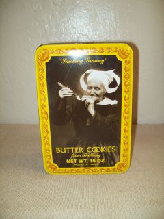 Smoking Granny Butter Cookies Advertising Tin from Brittany France 