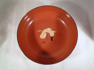 Burnt Orange Laquer Bowl with Two Cranes