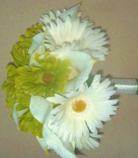 Real Touch Calla Lily and Gerbera Daisy Wedding Bridal Bouquet Green 