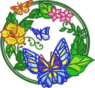 BUTTERFLY FLOWER CIRCLES 10 MACHINE EMBROIDERY DESIGNS 2 SIZES