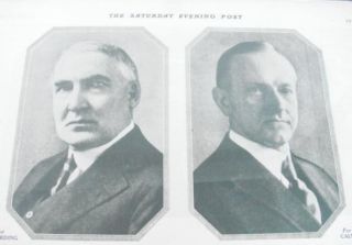 Calvin Coolidge Warren Harding President Vice Poster Saturday Evening 