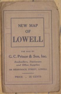 Map of Lowell Massachusetts 1928 Folding Pocket Map