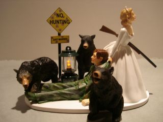 Custom Painted Camo Camouflage Hunt Hunting Wedding Cake Topper Bears 