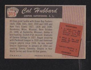 1955 Bowman #315 Cal Hubbard EX+ Umpire HI# AL Premium Vintage Card $ 