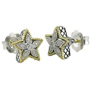 Andrea Candela 18kt Gold Sterling Silver Vintage Star Diamond Earrings 