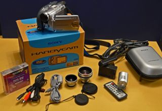 Sony Handycam DCR DVD301 Camcorder 2 Lenses Light Mic Extras