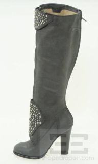 Candela Black Leather Studded Stacked Heel Knee High Polo Boots Size 