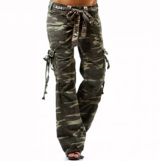 Camouflage Women Military Cotton Belted Cargo Pants s Size