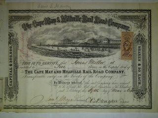 Cape May Millville Rail Road Company Stock Certificate 1864 