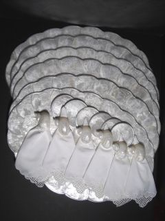 Capiz Shell Set of 6 Oval Placemat Silvertrim Coasters Napkins Rings 