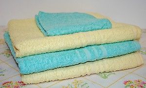 4pc NOS Vintage CANNON Terry Bath Towels Yellow Mint Green UNUSED